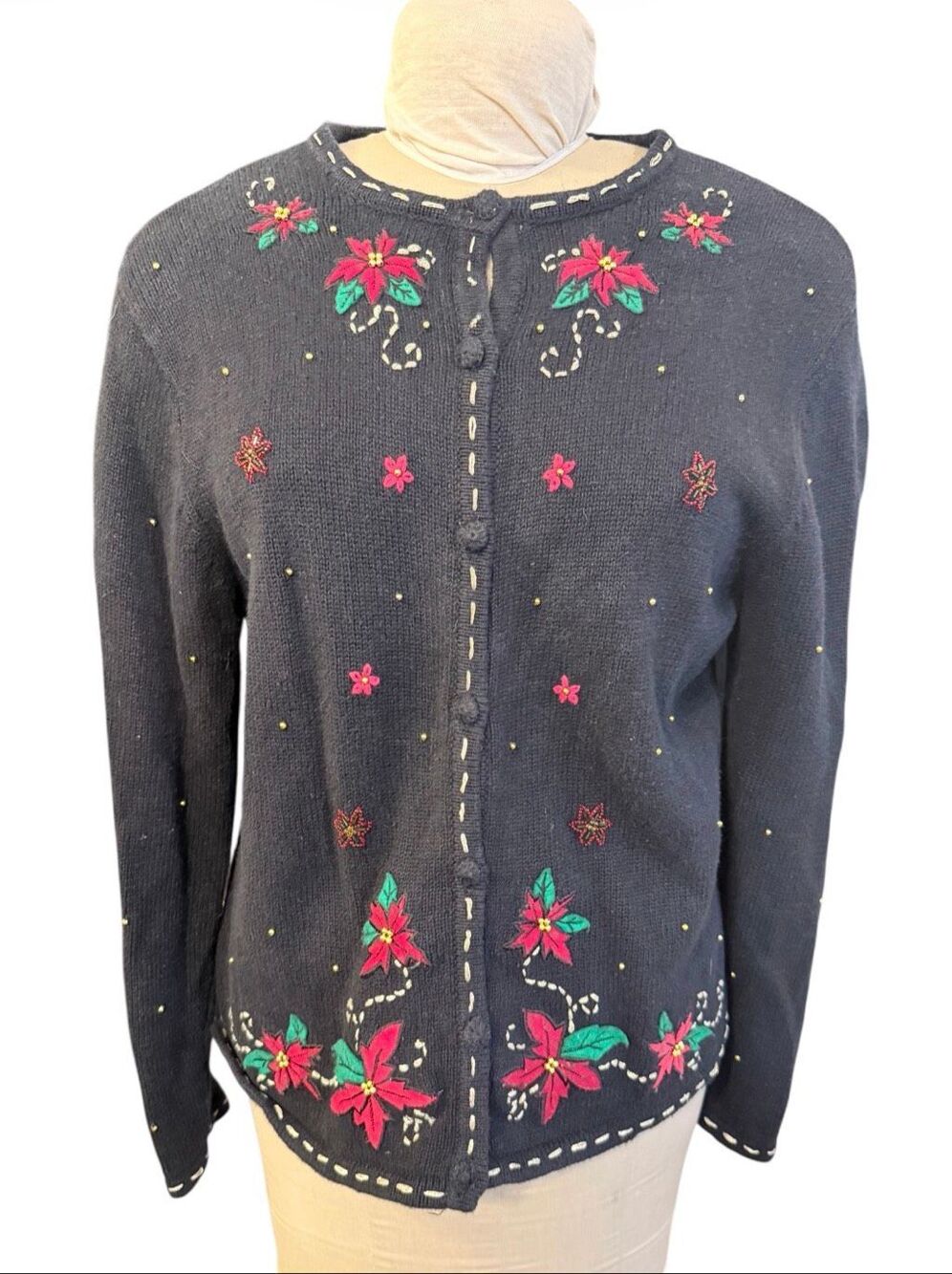 Pappagallo Vintage Christmas Cardigan Button Front Large Holidays Party